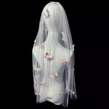 Розовая бабочка Фата Сертификат Регистрация Невеста Свадебный головной убор Супер Фея Фотография Фото Реквизит Фата Головной убор