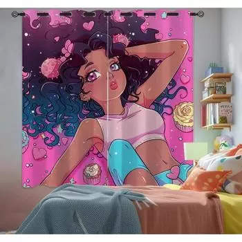 Розовая балетная занавеска для девочек, детей, подростков, оконная занавеска для спальни, черная декоративная занавеска для дома с цветочным узором для девочек, 2 панели 100W130H(CM)40x51in&rod pocket