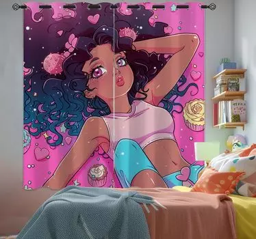 Розовая балетная занавеска для девочек, детей, подростков, оконная занавеска для спальни, черная декоративная занавеска для дома с цветочным узором для девочек, 2 панели 100W130H(CM)40x51in&rod pocket