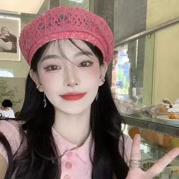 Розовая девушка, моделирующая би в летнюю дышащую беретку, тонкую, интернет-знаменитость, универсальную, повседневную, шляпу художника, прилив M56-58cm