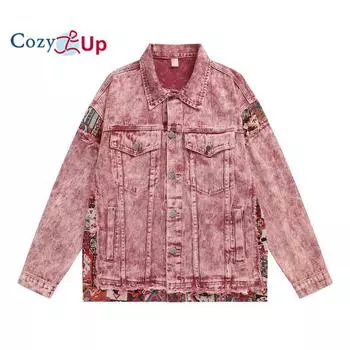 Розовая джинсовая куртка Cosy Up в стиле ретро для мужчин и женщин в стиле пэчворк M розовый