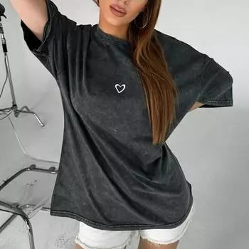 Розовая хлопковая футболка, женская футболка унисекс, винтажная футболка большого размера, повседневная футболка Y2k, женская одежда L зелёный