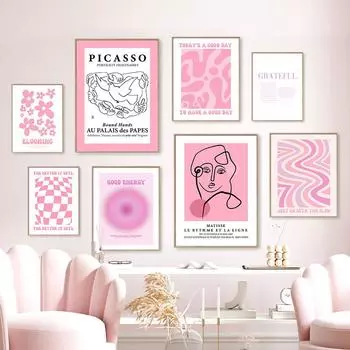 Розовая хорошая энергия Пикассо Матисс Кривая абстрактная настенная живопись на холсте постеры и принты настенные панно для декора гостиной A4 21X30cm No Framed