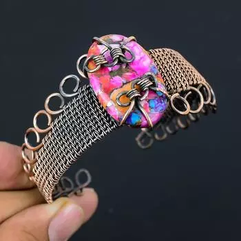 Розовая колючая устрица, чистая медная проволока, обернутая ювелирным браслетом ручной работы, регулируемый браслет Adjustable розовый