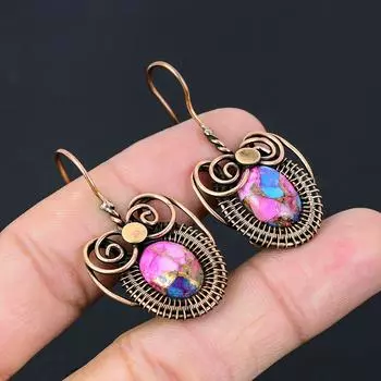 Розовая колючая устрица, драгоценный камень, чистая медная проволока, обернутая подвеской ручной работы, ювелирное изделие, подарок 2.36 Inches розовый