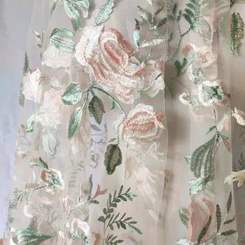 Розовая кружевная сетчатая ткань с цветочной вышивкой для DIY платья, юбки, занавески 130X100 см абрикосовый