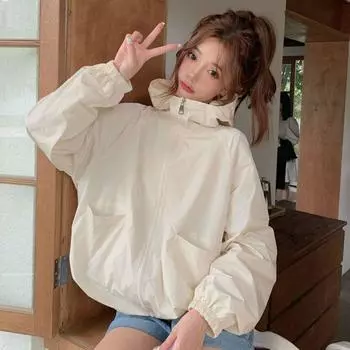 Розовая куртка с капюшоном для женщин, повседневная, свободная и универсальная, короткая, двухслойный весенне-летний штурмовой костюм в спортивном стиле на открытом воздухе M чёрный