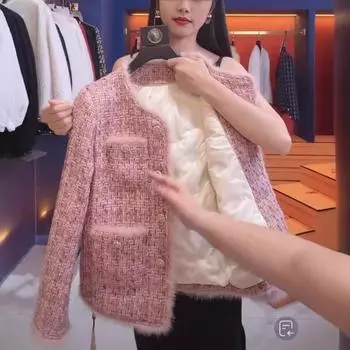 Розовая куртка Xiaoxiangfeng женская одежда осень и зима 2024 новый корейский нежный маленький короткий толстый цветочный грязевой топ S розовый