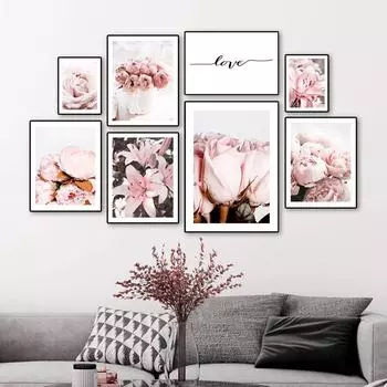 Розовая лилия, роза, пион, цветы, цитаты, скандинавские постеры и принты, настенная живопись на холсте, настенные картины для гостиной, домашний декор A4 21x30cm No Frame