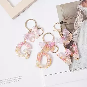 Розовая мечта Бабочка 26 букв от А до Я брелок из смолы 26 инициалов Белый камень сусальное золото кулон брелок для рюкзака подвеска сумка Декор