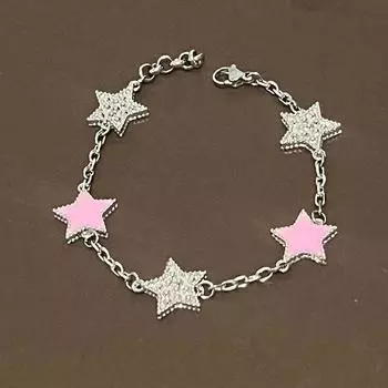 Розовая модная пара Браслет с пятиконечной звездой Серебряный браслет со звездой и бриллиантами Легкий роскошный наконечник 12.5-16 cm розовый