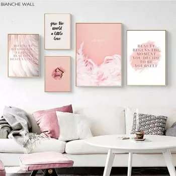 Розовая модная серия, абстрактное украшение, холст, картина, перо для губ, плакат с цитатой, скандинавский принт, настенная художественная картина, декор для гостиной 21*30cm