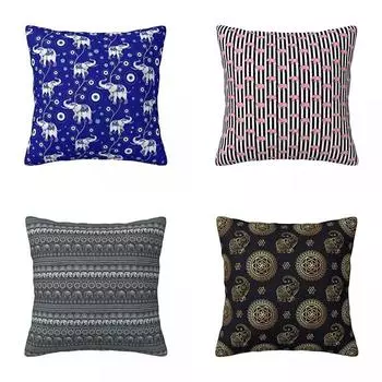 Розовая наволочка со слоном, черная полоска с принтом, летняя винтажная подушка на молнии 40x40cm