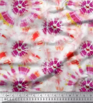 Розовая полиэфирная креповая ткань Soimoi Бандхани Ткань для рукоделия с принтом тай-дай шириной 42 дюйма по метрам 42 Inch Wide - Poly Crepe розовый