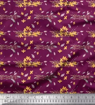 Розовая полиэфирная креповая ткань Soimoi с перьями и цветочным принтом, 42 дюйма по метрам 42 Inch Wide - Poly Crepe розовый