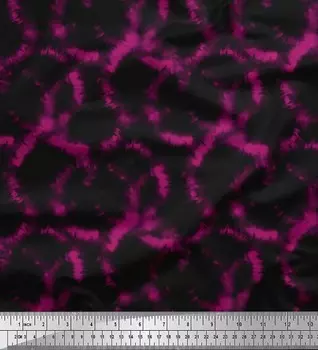 Розовая полиэфирная креповая ткань Soimoi с принтом в технике тай-дай с лучами, 1 метр 42 дюйма 42 Inch Wide - Poly Crepe розовый