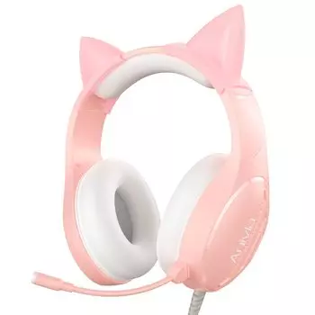 Розовая проводная игровая гарнитура с кошачьими ушками и микрофоном для улучшенного шумоподавления, совместимая с наушниками Xbox и PS4, PS5, с басами, 3,5 мм подключением,
