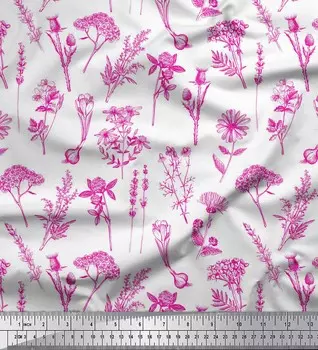 Розовая японская креп-атласная ткань Soimoi с цветочным принтом в виде листьев и примулы, 42 дюйма в ярдах 42 Inch Wide - Cotton Voile розовый