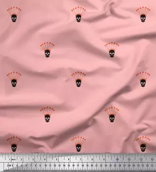 Розовая японская креп-атласная ткань Soimoi, швейная ткань с принтом стрел и черепа, метр 42 дюйма 42 Inch Wide - Poly Crepe розовый