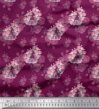 Розовая японская креп-сатиновая ткань Soimoi, клетка и розы Grandiflora, цветочный декор, ткань с принтом, 42 дюйма 42 Inch Wide - Poly Crepe розовый