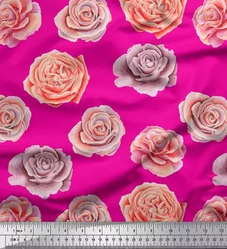Розовая японская креп-сатиновая ткань Soimoi с цветочным принтом розы, 42 дюйма по метрам 42 Inch Wide - Cotton Voile розовый