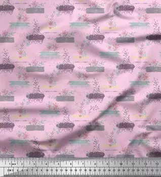 Розовая японская креп-сатиновая ткань Soimoi с цветочным принтом и листьями, ткань по метрам, 42 дюйма 42 Inch Wide - Cotton Voile розовый