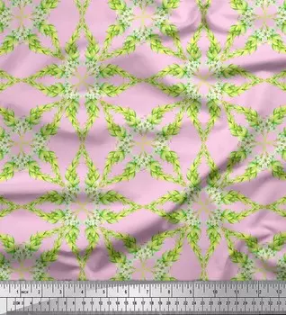 Розовая японская креп-сатиновая ткань Soimoi с листьями и цветочными геометрическими принтами в ярдах, 42 дюйма 42 Inch Wide - Poly Crepe розовый