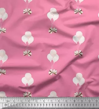 Розовая японская креп-сатиновая ткань Soimoi с бантом и воздушным шаром, детская ткань с принтом на метр, 42 дюйма 42 Inch Wide - Poly Crepe розовый
