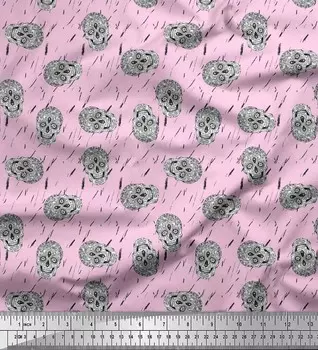 Розовая японская креп-сатиновая ткань Soimoi с художественным принтом черепа, ткань по метрам 42 дюйма 42 Inch Wide - Poly Crepe розовый