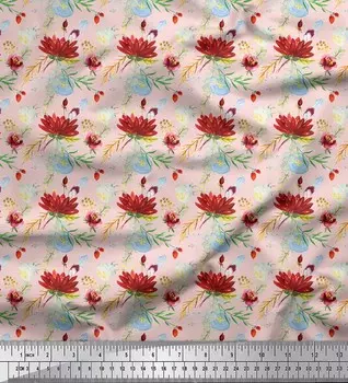 Розовая японская креп-сатиновая ткань Soimoi с цветочным принтом листьев и лотоса, 42 дюйма по метрам 42 Inch Wide - Japan Crepe Satin розовый