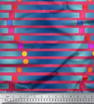 Розовая японская креп-сатиновая ткань Soimoi с цветочным принтом в горошек и полоску, 42 дюйма по метрам 42 Inch Wide - Poly Crepe розовый