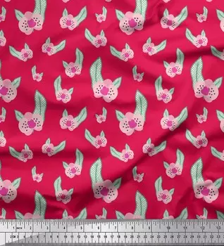 Розовая японская креп-сатиновая ткань Soimoi, ткань с художественным листом и цветочным декором, ткань с принтом, 42 дюйма 46 Inch Wide - Rayon Crepe розовый