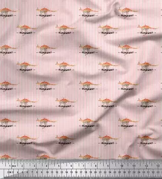 Розовая японская креп-сатиновая ткань Soimoi в полоску и с принтом животных кенгуру, 42 дюйма по метрам 42 Inch Wide - Poly Crepe розовый