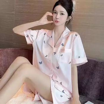 Розовая романтическая женская пижама с бабочками, французская эстетика, милая домашняя пижама в стиле Харадзюку, новая летняя крутая короткая женская пижама M розовый