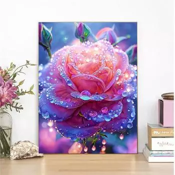 Розовая роза Алмазная картина 5DDIY Ювелирные изделия Вышивка крестом Вышитая цветочная картина Мозаика Фэнтези Новый 2024 Украшение для дома Подарок Full Round 20x30CM