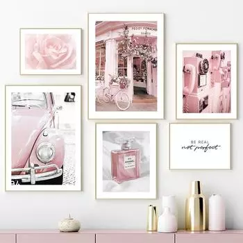 Розовая роза, духи, автомобиль, велосипед, телефон, цитата, настенная живопись на холсте, постеры на скандинавскую тему и принты, настенные панно для декора гостиной 21cm30cm NoFrame
