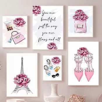 Розовая роза модная Парижская башня парфюмерная иллюстрация настенная живопись на холсте плакаты на скандинавскую тему печатает фотографии для декора гостиной 21x30cm No Framed