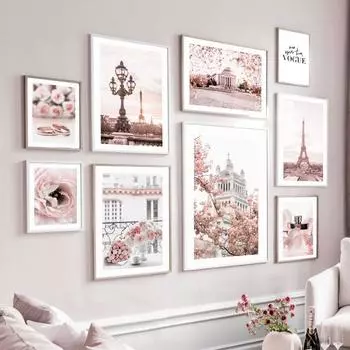 Розовая роза, пион, Парижская башня, парфюмерное кольцо, настенная живопись на холсте, постеры на скандинавскую тему и принты, настенные панно для декора гостиной 21cm30cm NoFrame