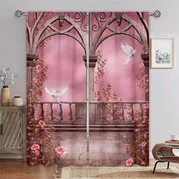 Розовая роза в готическом стиле, 3D цифровая печать, солнцезащитные шторы для гостиной, спальни, украшение дома, тонкая занавеска, 2 панели 100W130H(CM)40x51in&Hook