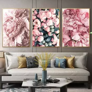 Розовая розовая картина пион, настенный художественный постер, картина на холсте, вишневые цветы, постеры и настенные принты, фотографии для украшения гостиной 21cm30cm NoFrame