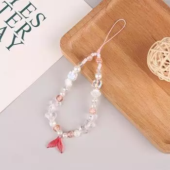 Розовая русалка океан ракушка рыбий хвост бисер цепочка для мобильного телефона прозрачный брелок в форме сердца кулон шнурок для камеры цепи