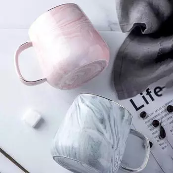 Розовая/серая керамическая кружка в скандинавском стиле с мраморным золотым ободком, кофейная чашка для завтрака с овсянкой, чашка для воды на День святого Валентина 301-400ml серый