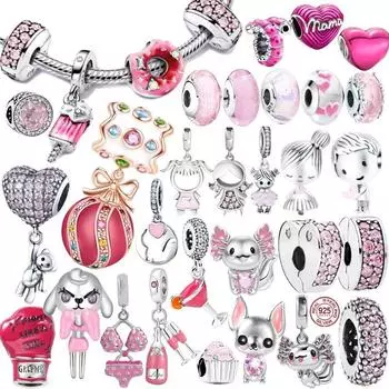 Розовая серия, бикини, Корона, мама, гантель, боксерские перчатки, собака, стерлинговое серебро 925 пробы, подходит для оригинального модного браслета, подвеска из бисера, ювелирные изделия «сделай сам»