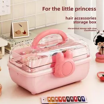 Розовая шкатулка для хранения заколок и украшений для детей - Милый пылезащитный органайзер для аксессуаров для волос, косметики и многого другого на рабочем столе Bear коричневый/кремовый