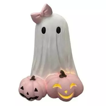 Розовая статуэтка тыквы-призрака на Хэллоуин, милая жуткая скульптура призрака, смола, настольное украшение, Хэллоуин, украшение для офиса, дома A