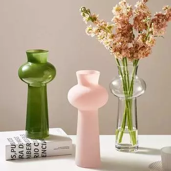 Розовая стеклянная ваза Прозрачная матовая стеклянная бутылка Цветочная ваза Гидропонные аксессуары Террариум Украшения для дома Аксессуары