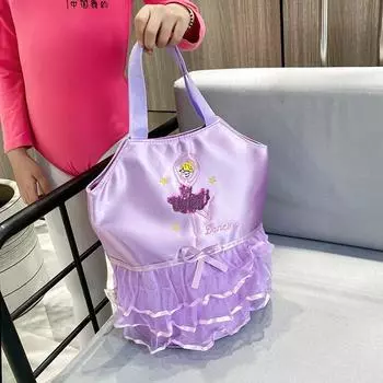 Розовая сумка для балета и танцев для девочек, студенческий рюкзак, сумка с вышивкой и рюшами, детская сумка для балерины, детский гимнастический рюкзак фиолетовый