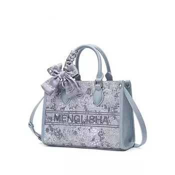 Розовая сумка-тоут на плечо из парчи, похожей на цветы Gray large 25cm