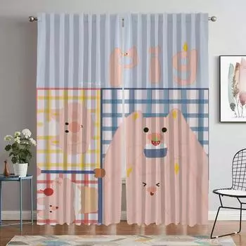 Розовая свинья Современные шторы для гостиной для камеры Оконные шторы для комнаты 2 панели Домашний интерьер Шторы Украшения на Хэллоуин W50xH70cmx2pcs-CL