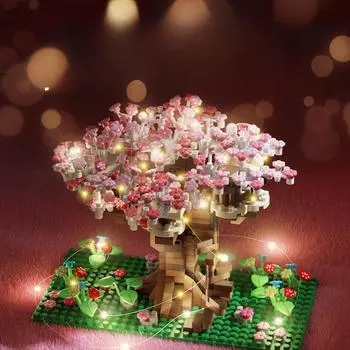 Розовая вишня цветущая елка дом строительные блоки микрочастицы строительные блоки детская головоломка сборка игрушка совместима с девочками 12*8.5*10cm